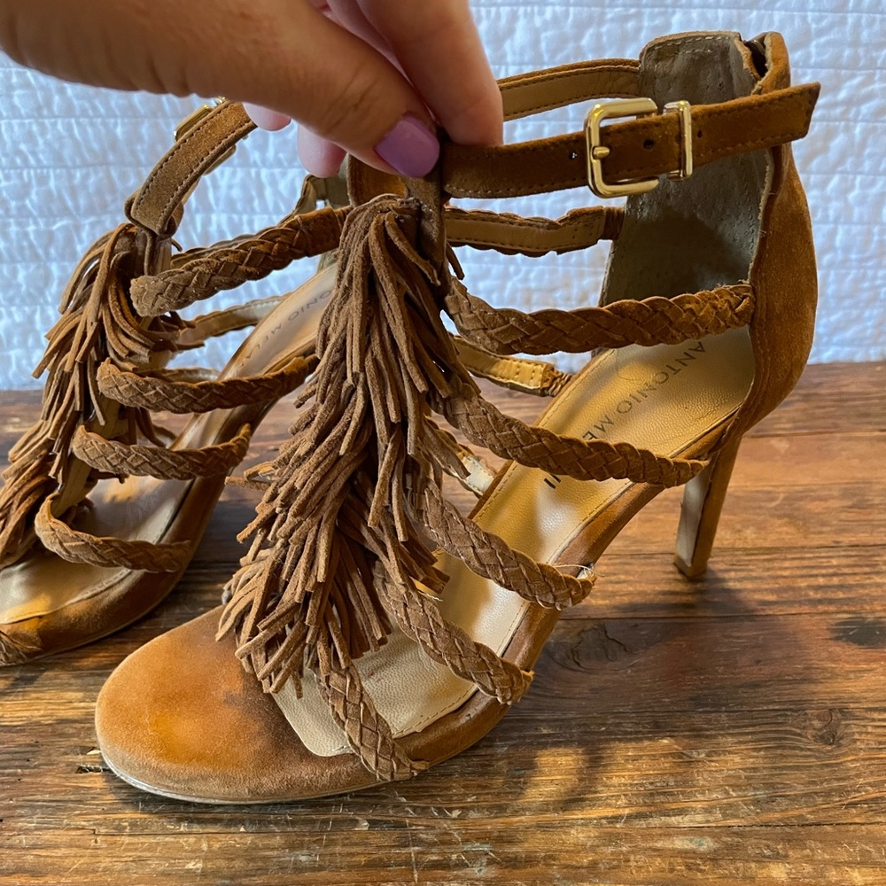 Antonio Melani Suede Fringe Caged Heel